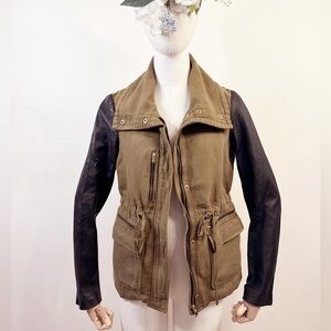 Zara Green Jacket with Lamb Leather Sleeves